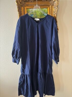 Nordstrom Linen Navy V-Neck Dress